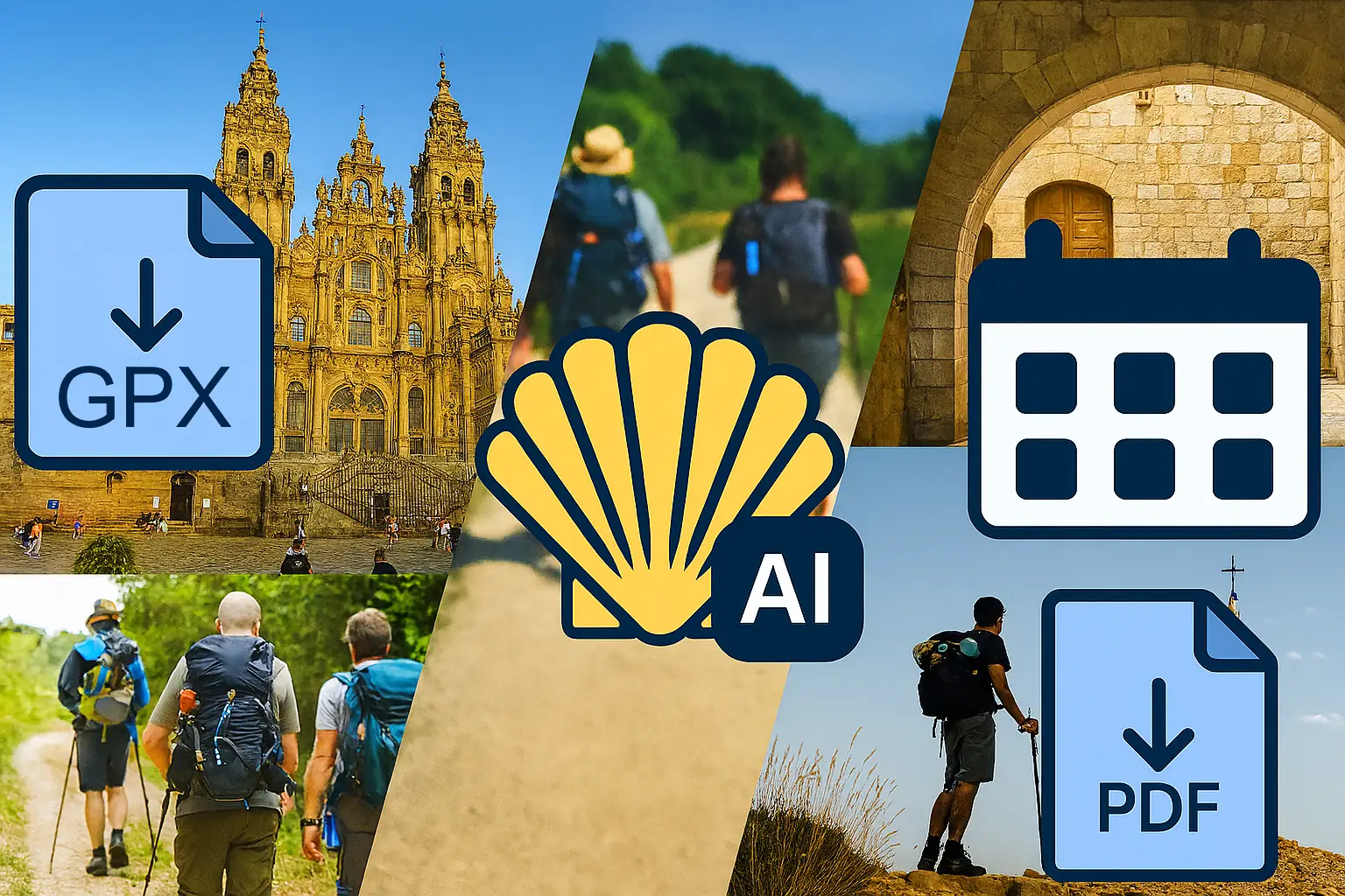 Pilgrim using GPX tools to plan and navigate the Camino de Santiago on a map and mobile device.